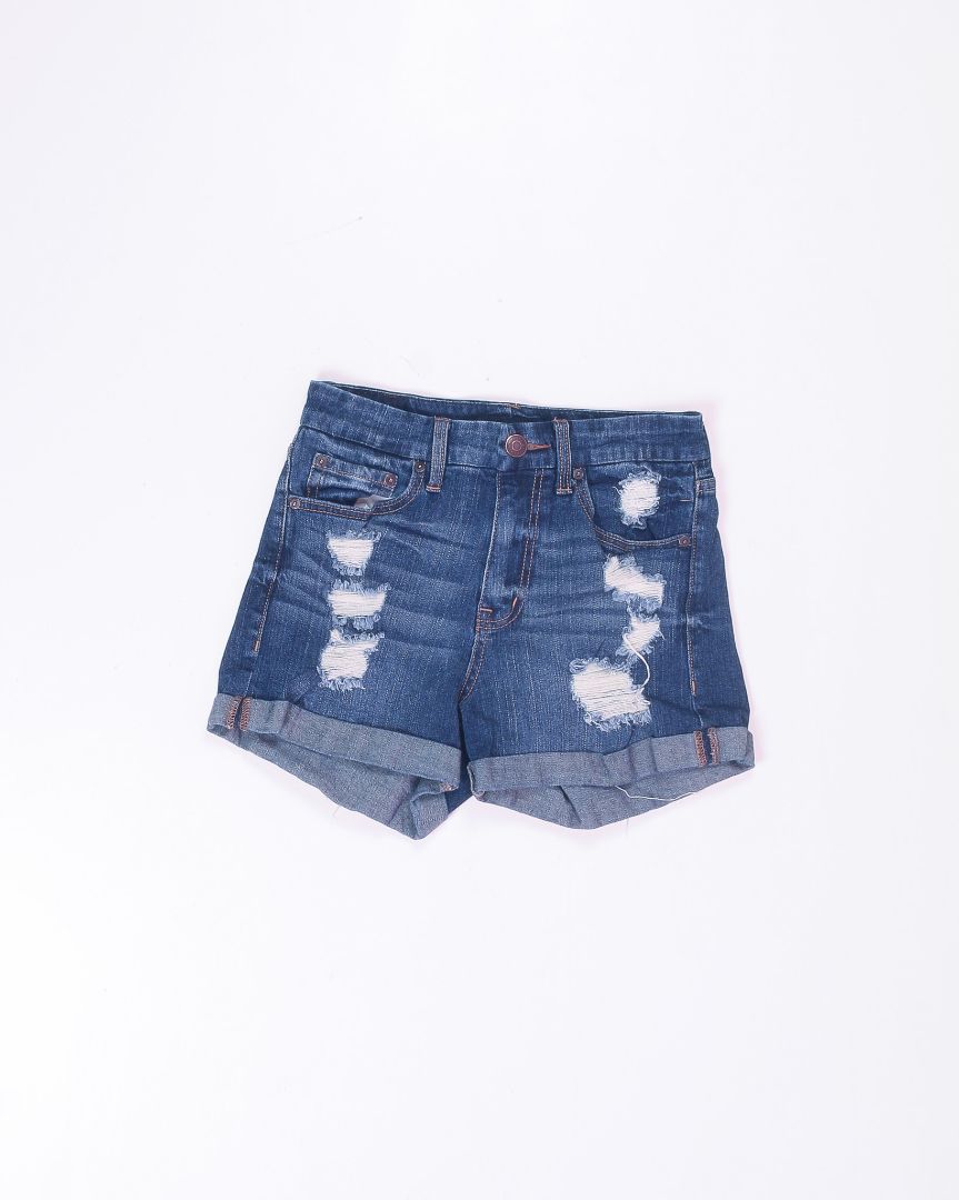 Darkwash Aero Distressed Shorts, 4