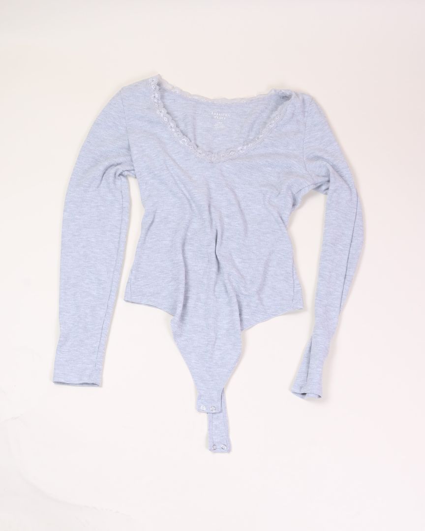 Gray American Eagle Long Sleeve Bodysuit, L