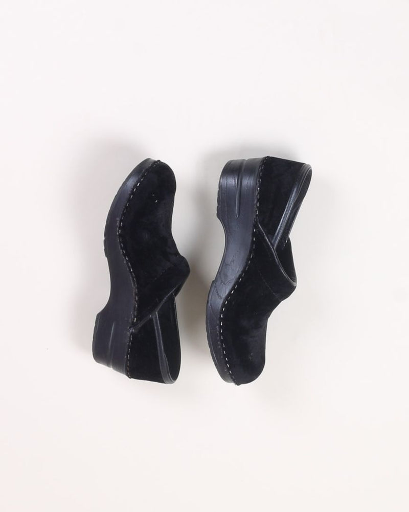 Black Velvet Dansko Clogs, 7.5