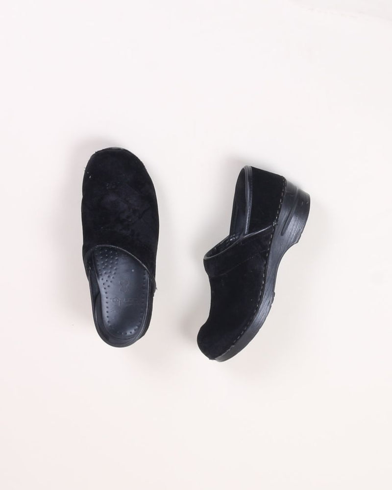 Black Velvet Dansko Clogs, 7.5