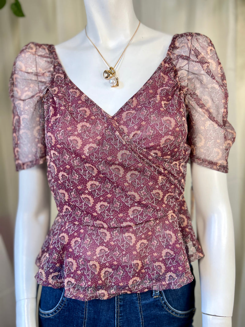 Purple Patterened American Eagle Lace Blouse, XS