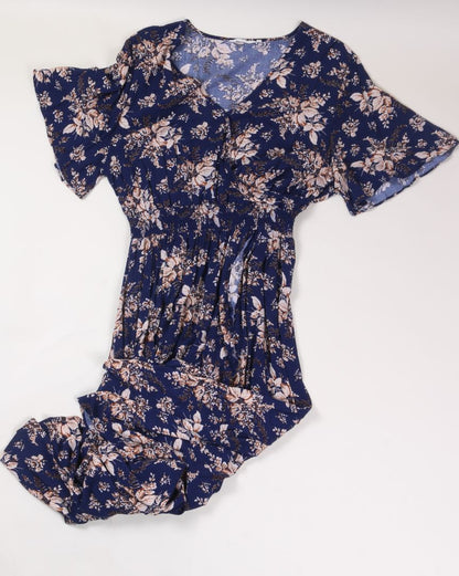 Blue Floral KorMei Wrap Dress, XXL