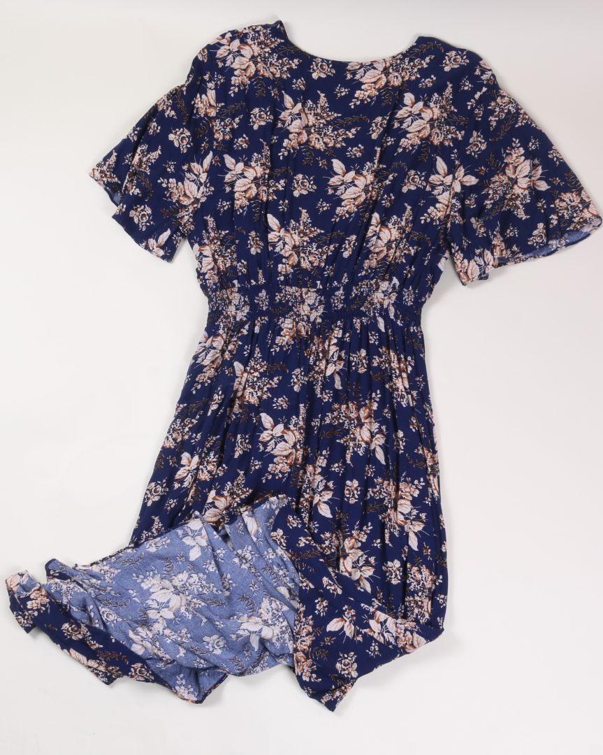 Blue Floral KorMei Wrap Dress, XXL