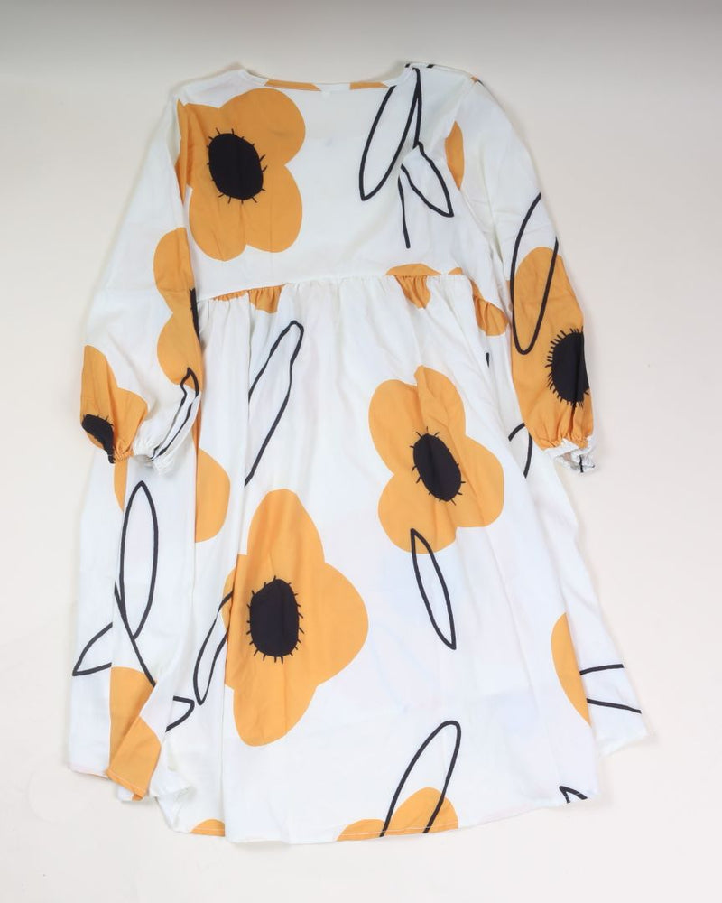 White/Yellow Shift Dress, L