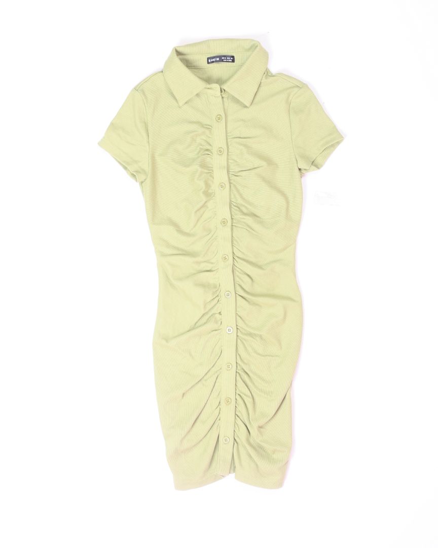 Green Shein Ruched Dress, XS