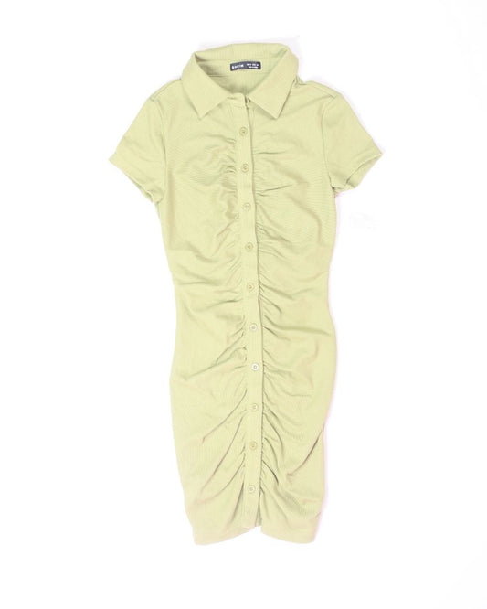 Green Shein Ruched Dress, XS