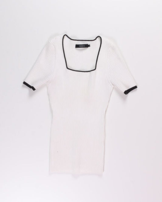 White Zesica Ribbed Short Sleeve, L