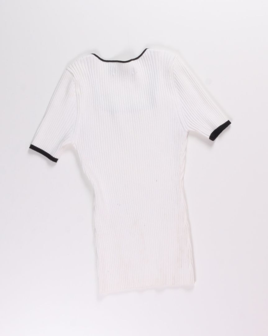 White Zesica Ribbed Short Sleeve, L