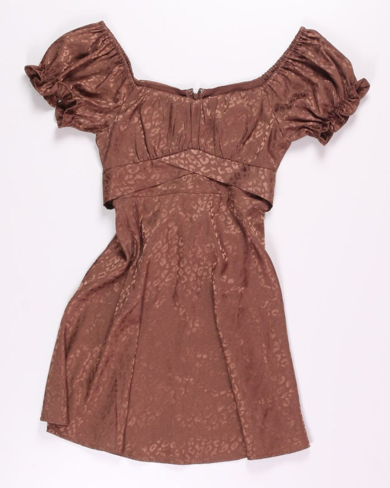 Brown Mi Ami Puffed Sleeve Dress, M