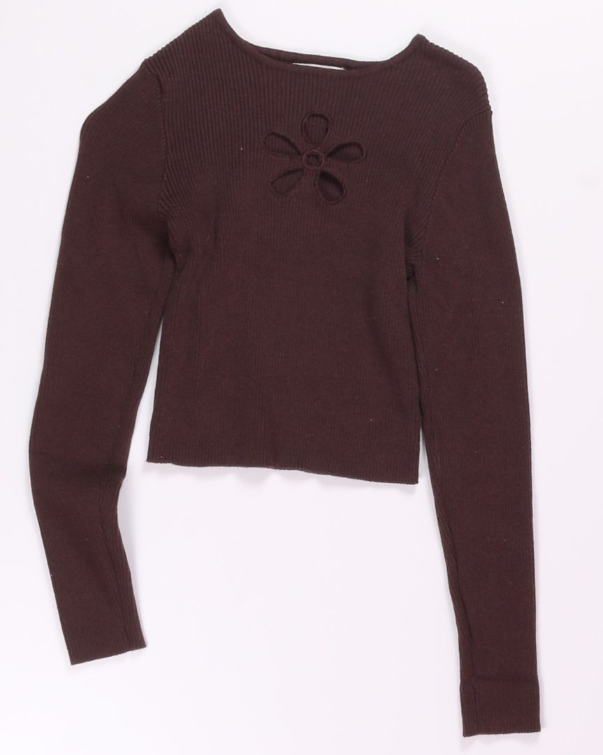 Brown L.A. Hearts Flower Cut Out Long Sleeve, XS