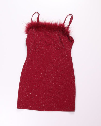 Red Charmed Hearts Sparkly Mini Dress, M