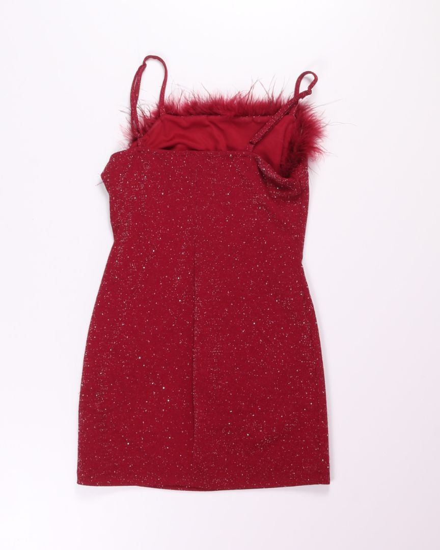 Red Charmed Hearts Sparkly Mini Dress, M