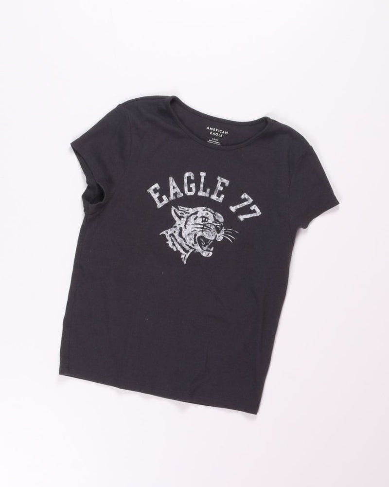 Gray American Eagle "Eagle 77" Baby Tee, L