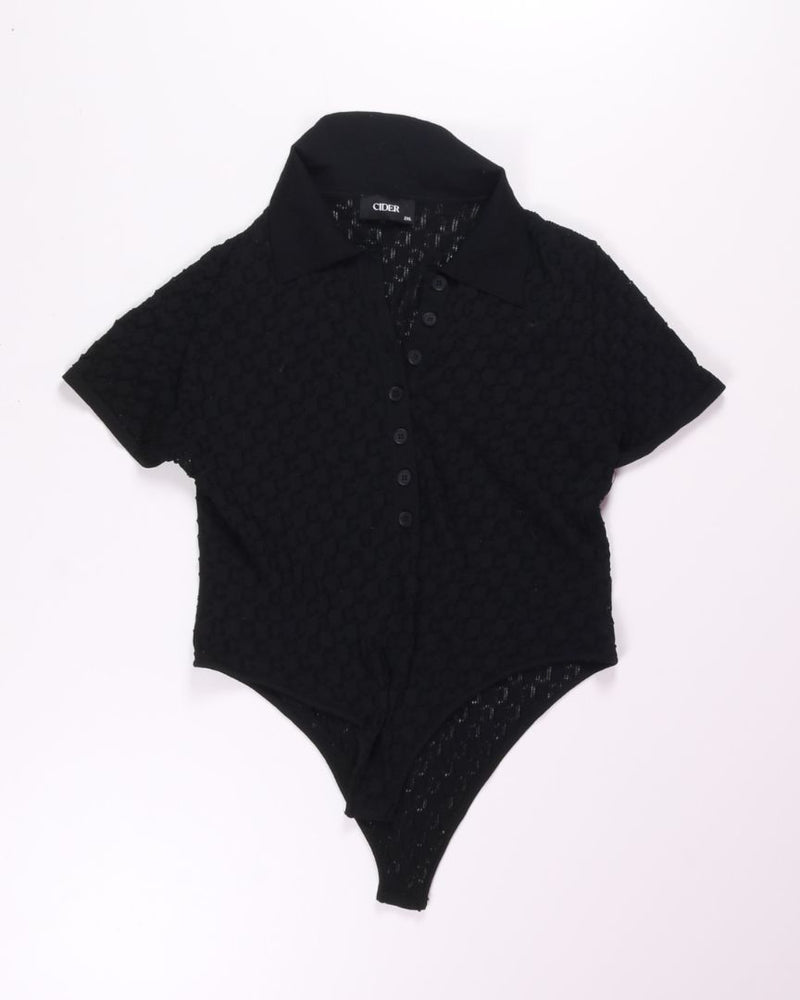 Black Cider Loose Knit Polo Bodysuit, 2X