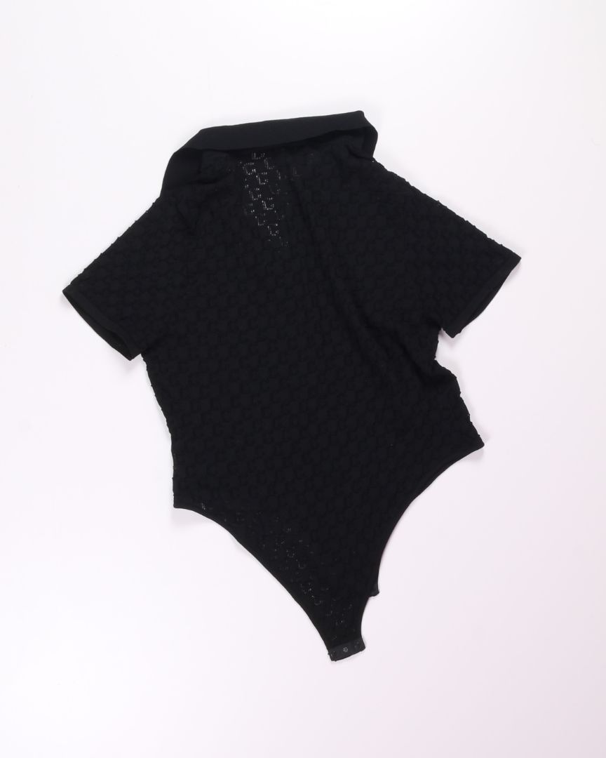 Black Cider Loose Knit Polo Bodysuit, 2X