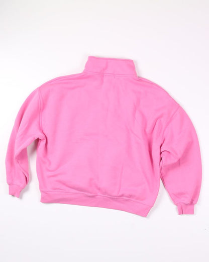 Pink Vinyl Icons Cropped Quarter Zip, S