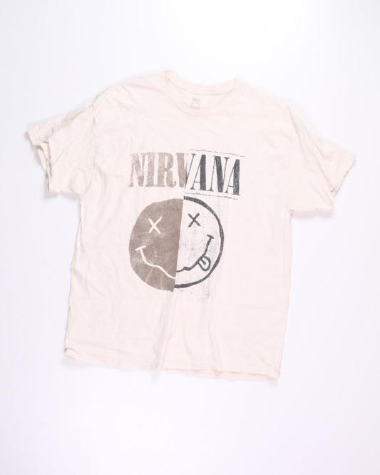 White Nirvana Smiley Face Graphic Tee, XL