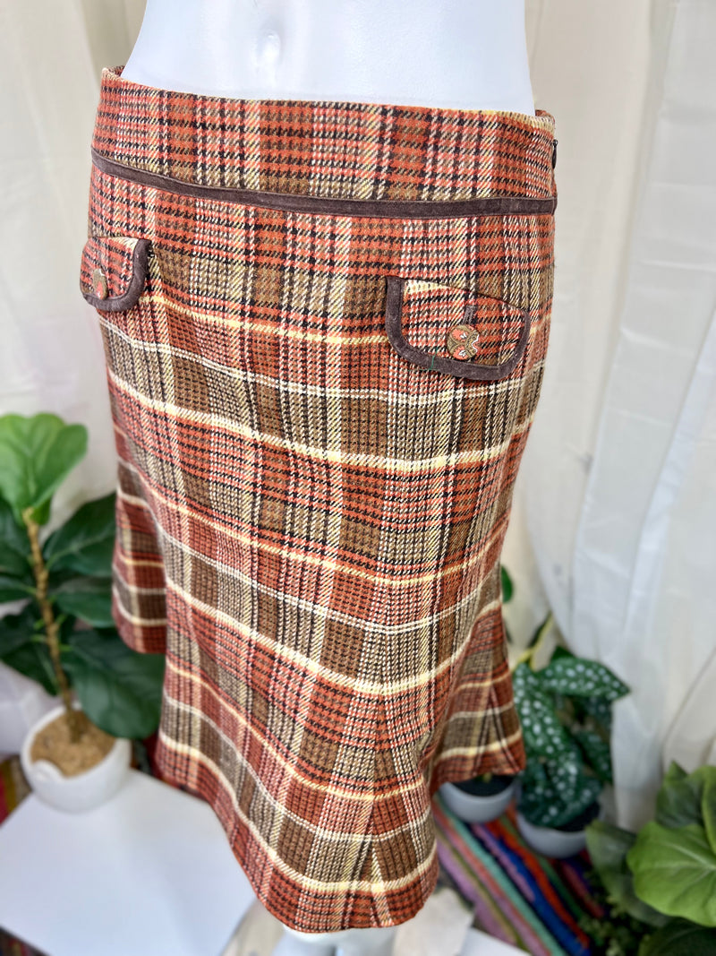 Brown Plaid ATL Studio Tweed Skirt, 6