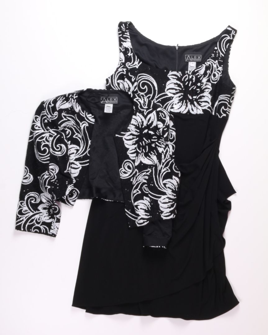 Black Alex Evenings Y2K Vintage Dress + Jacket Set, 14