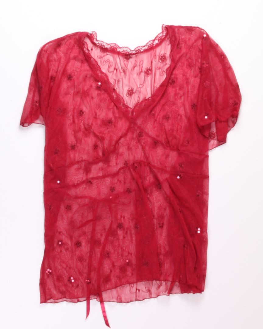 Red  Sheer Y2K Blouse, L