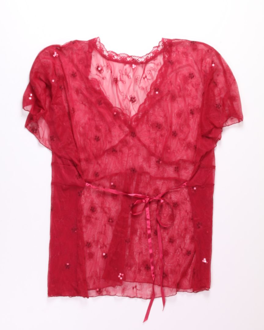 Red  Sheer Y2K Blouse, L