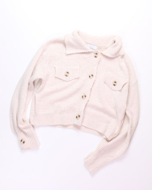 White Pink Rose Cardigan, M