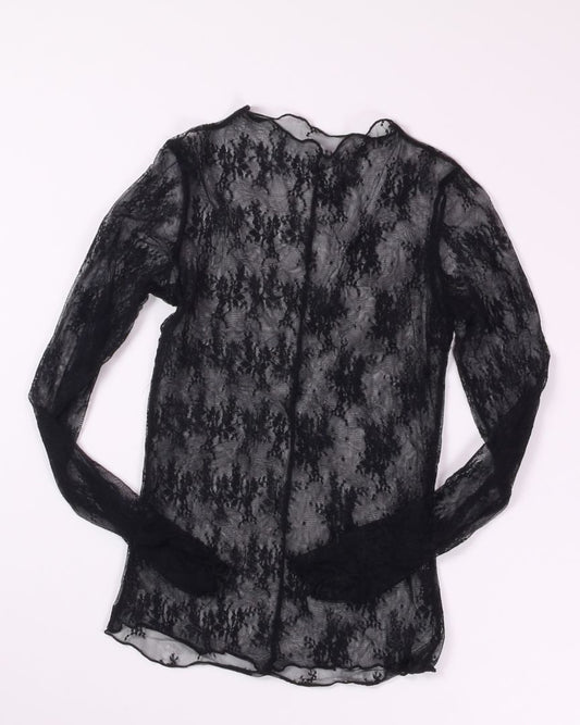 Black Ugerlov Sheer Lace Long Sleeve, XS