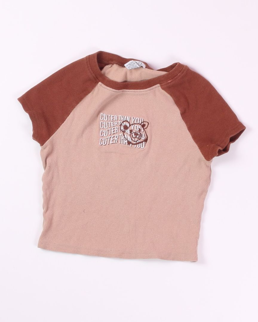 Brown Rue 21 Embroidered Ribbed Tee, M