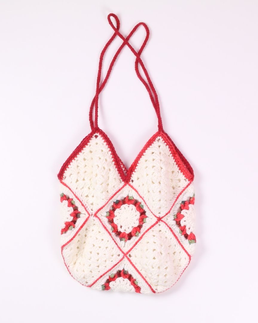 WHite/Red  Crochet Bag