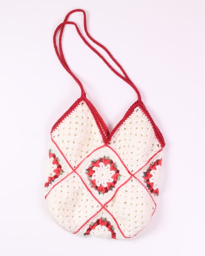 WHite/Red  Crochet Bag