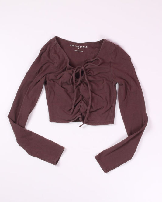 Brown Aeropostale Cropped Long Sleeve Blouse, S