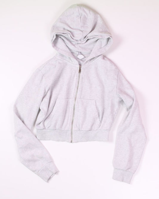 Grey Divided Cropped Zip Up Hoodie, S