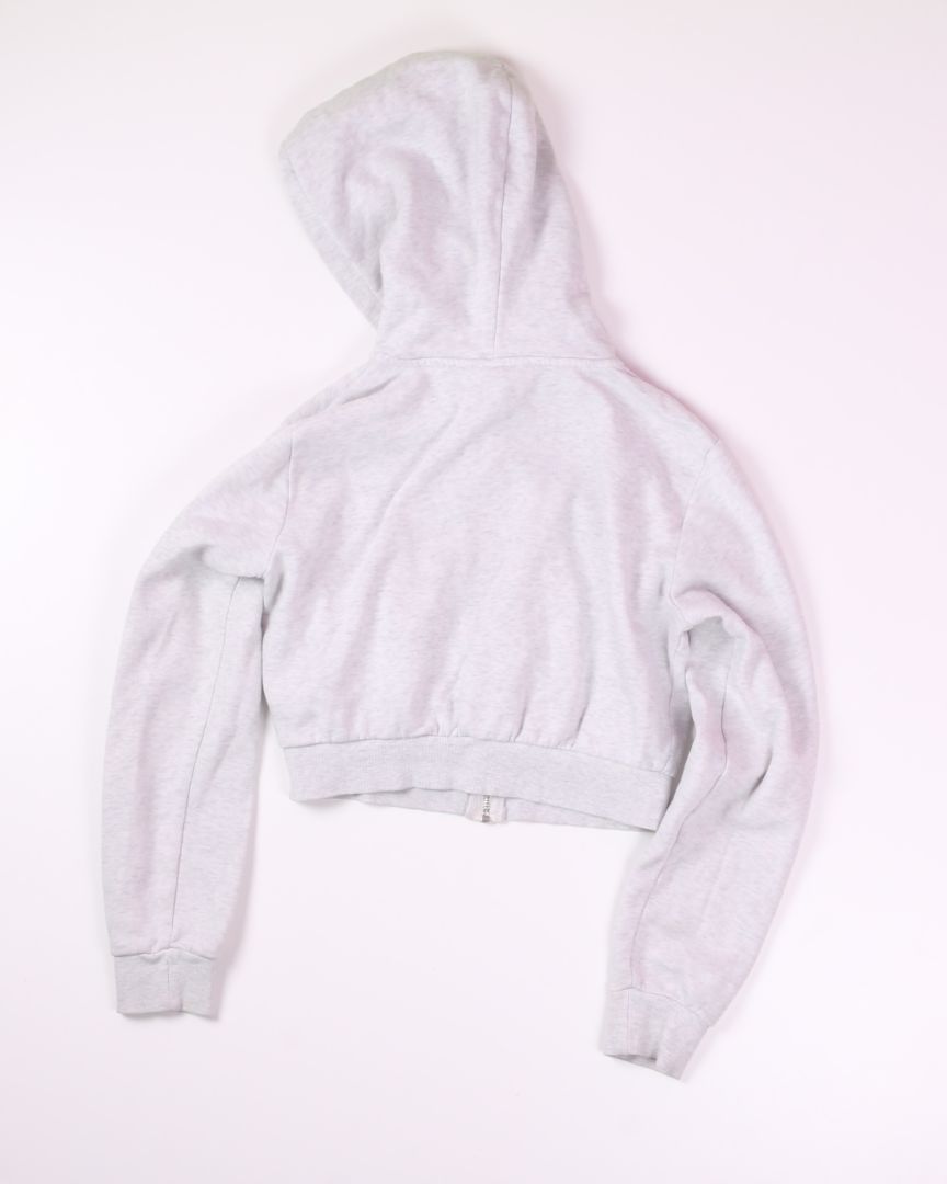 Grey Divided Cropped Zip Up Hoodie, S