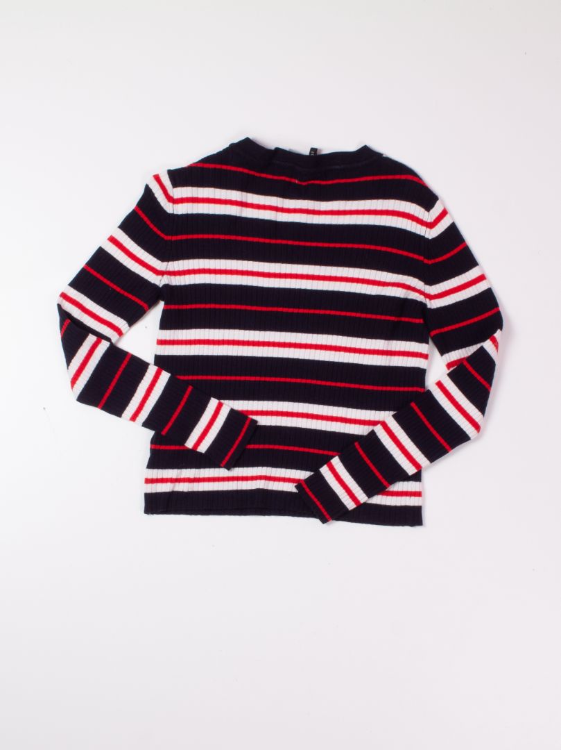 Navy/Red Divided Ribbed Long Sleeve Tee, M