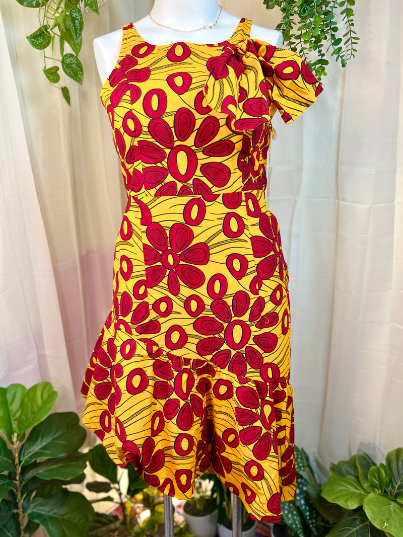 Yellow and Red  Handmade Groovy Ruffle Dress, L/XL