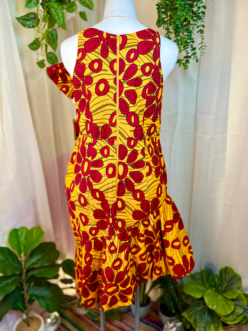 Yellow and Red  Handmade Groovy Ruffle Dress, L/XL