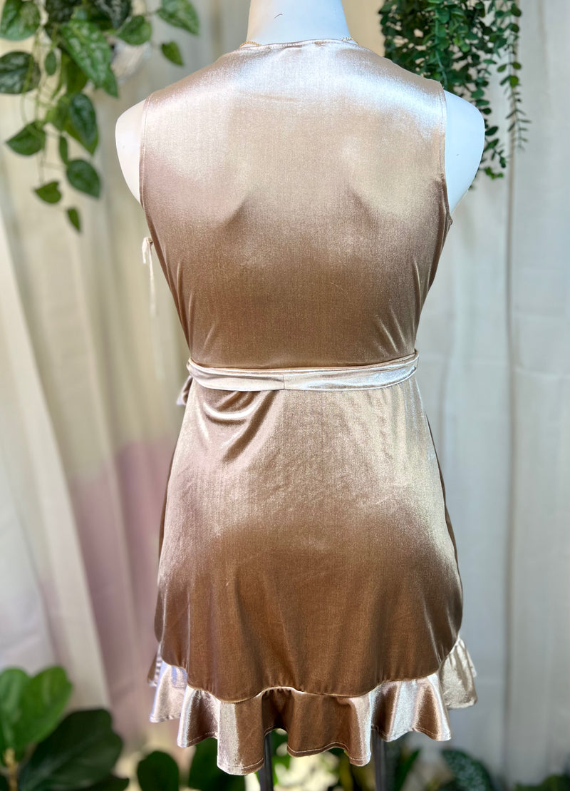 Tan BB Dakota Velvet Wrap Dress, M
