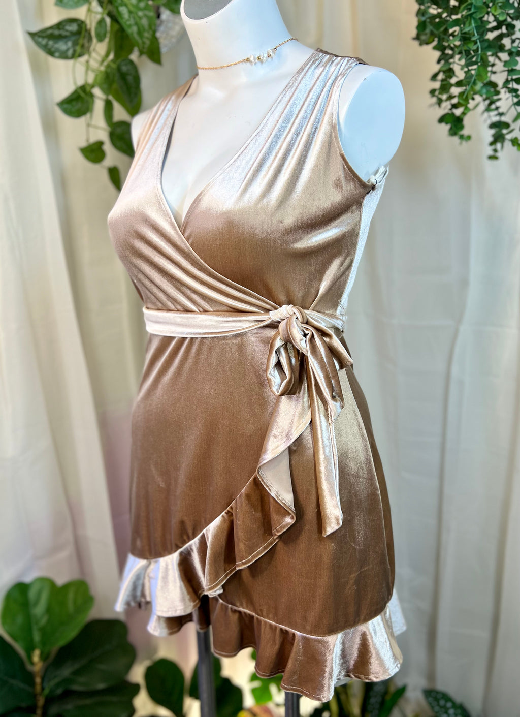 Tan BB Dakota Velvet Wrap Dress, M