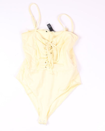 Yellow Forever 21 Lace Up Bodysuit, S