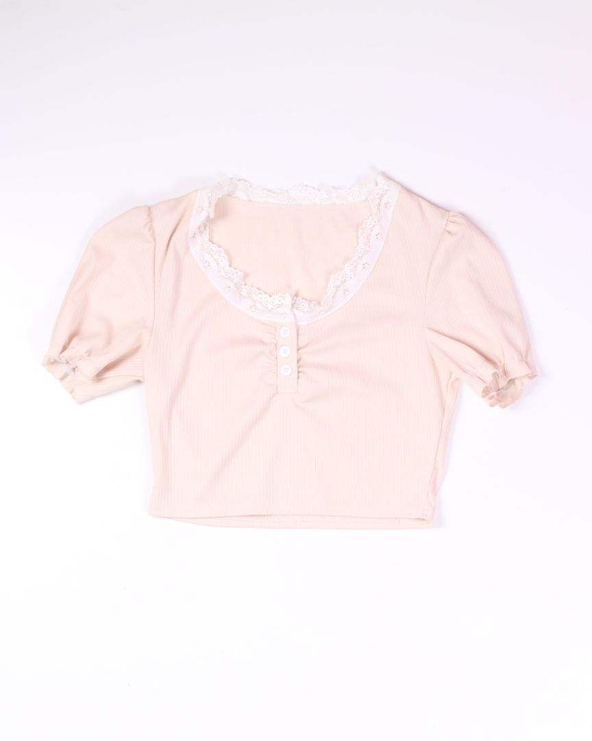 Cream Romwe Short Sleeve Blouse, M