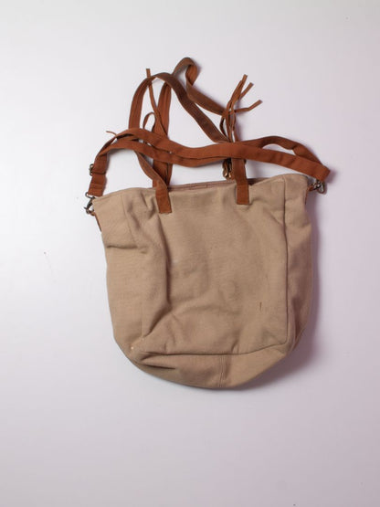 Tan A + P Denim Tote Bag