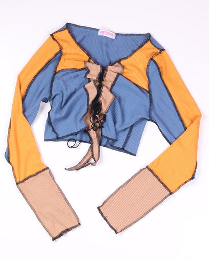 Blue/Orange 2BMe Fashion Cropped Long Sleeve, L