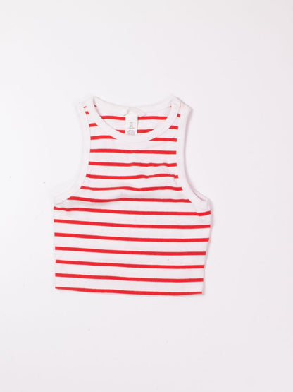 White/Red H&M Ribbed Tank, S