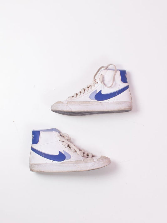 White/Blue Nike High Top Sneakers, 6.5Y