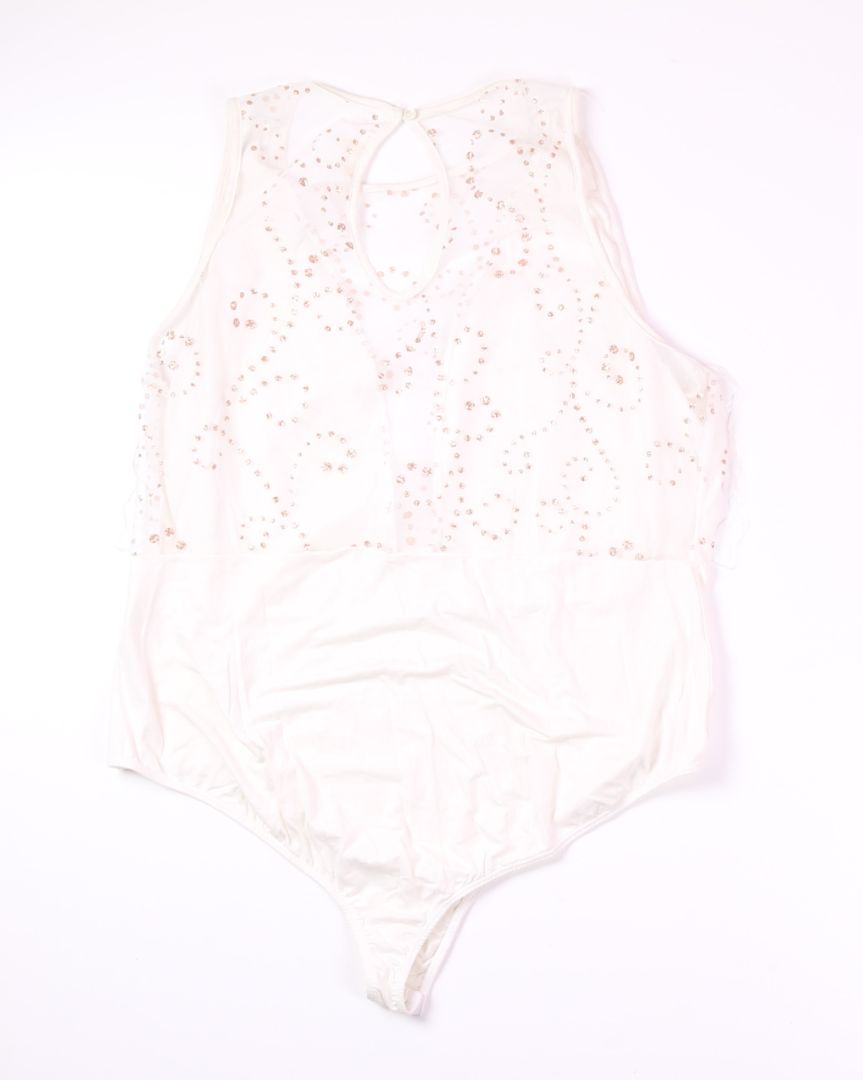 White Curvy Sense Tank Bodysuit, 3X