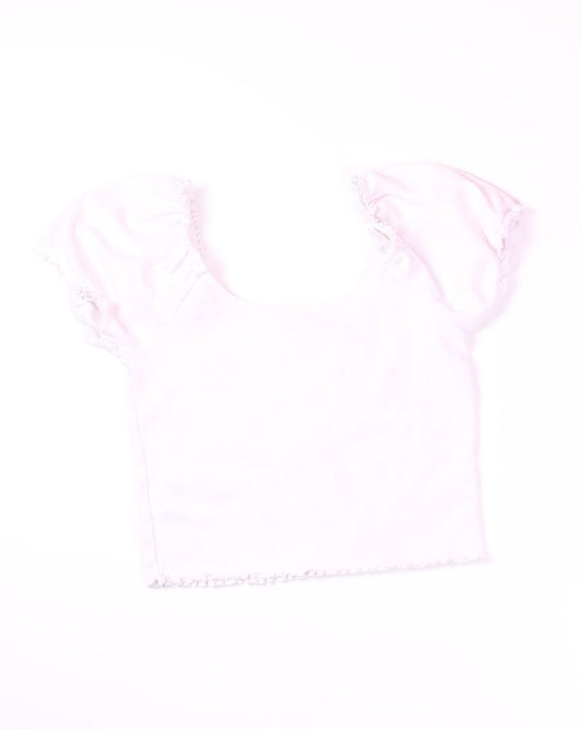 White American Eagle Ruffle Sleeve Tee, M