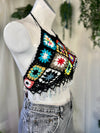 Black Crochet Halter Top, L