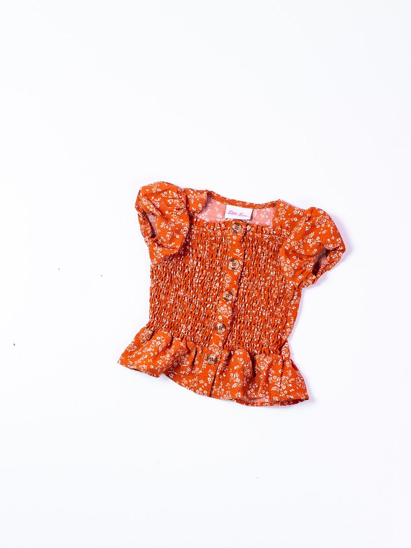 Orange Little Lass Button Up Blouse, 3T