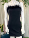 Black Feather Trim  Mini Dress, M
