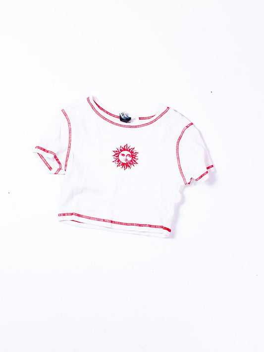 White Divided Baby Tee, S
